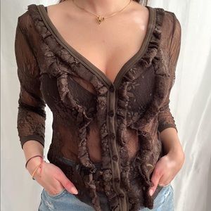 Brown frilly lace top